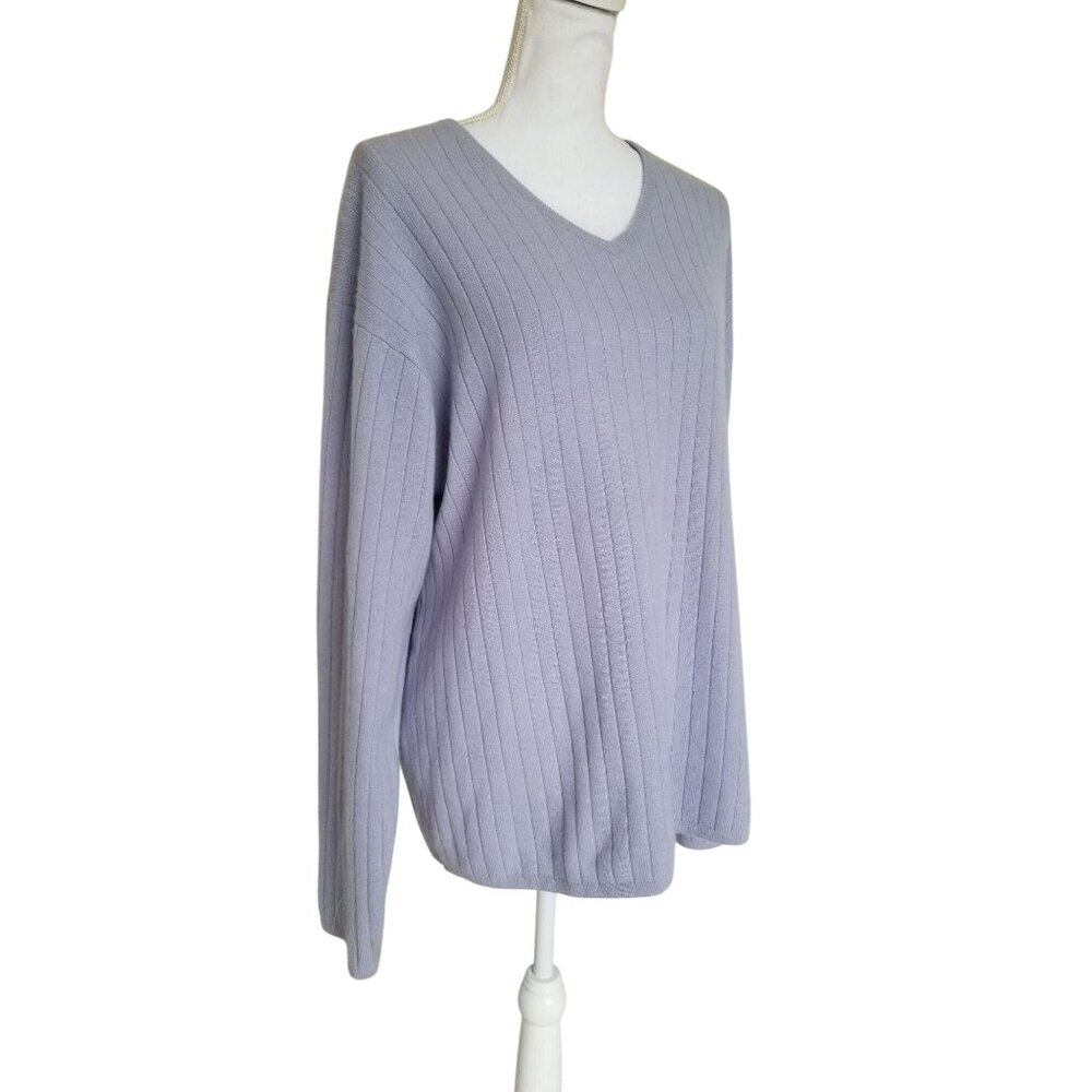 Armani Collezioni Ribbed V-Neck Sweater Womens XL Light Purple Luxurious Wool Bl